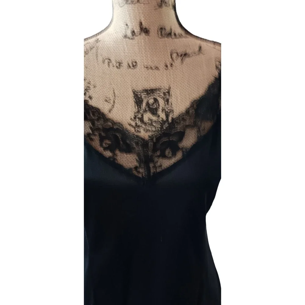 Black Lace Nylon Chemise Half Slip‎ Night Wear Adjustable Strap Camisole S-M X4